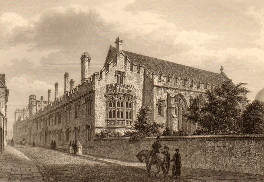 Lincoln College, Oxford, by John Le Keux 1837 old antique print picture